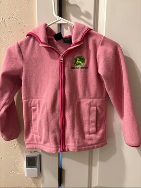 John Deere Pink Hooded Fleece Jacket with Green Logo